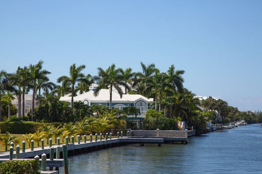 Homes near the water in the Cayman Islands.