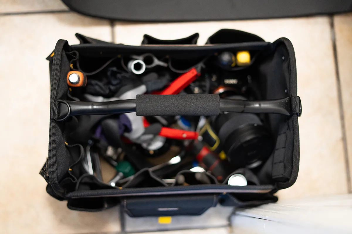 An internal view of a ac unit including its condenser unit